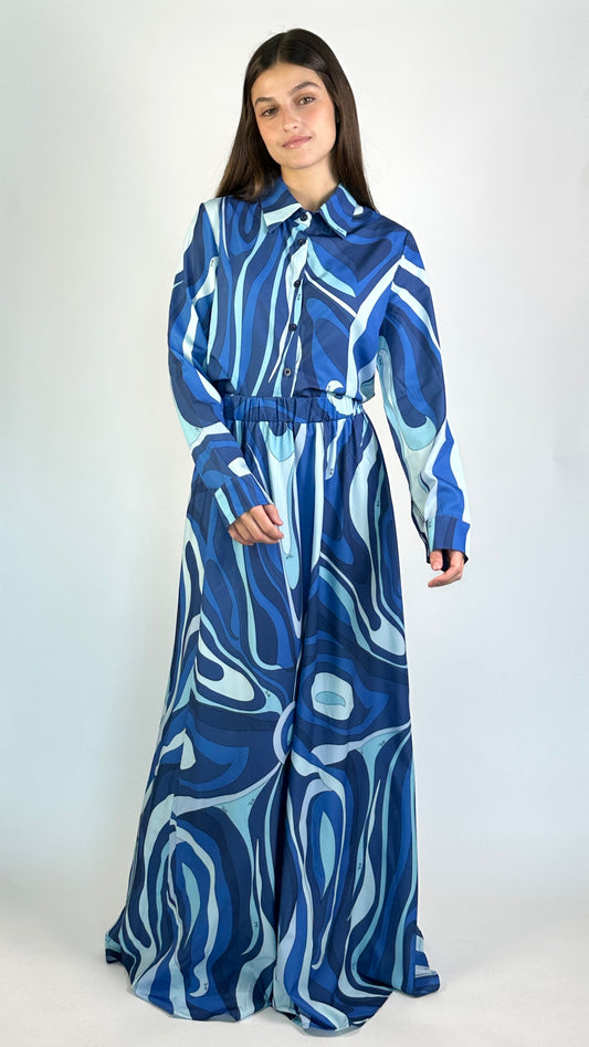 Abstract Print Slim Top and Skirt Set