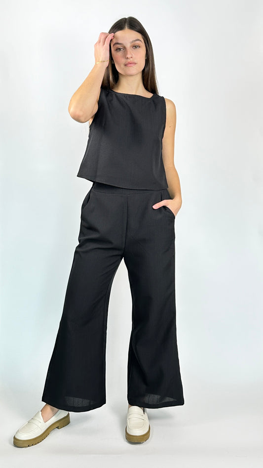 Back Buttoned Top & Ankle Bell Pants Set