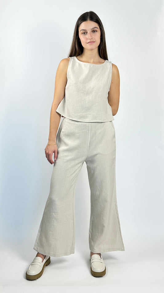 Back Buttoned Top & Ankle Bell Pants Set